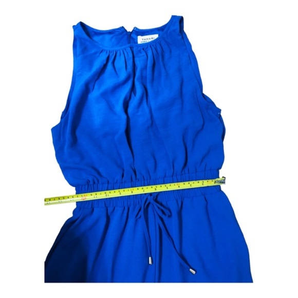 TAHARI blue smocked waist sleeveless  keyhole neck belted‎ jumpsuit size 6 new - Picture 13 of 16